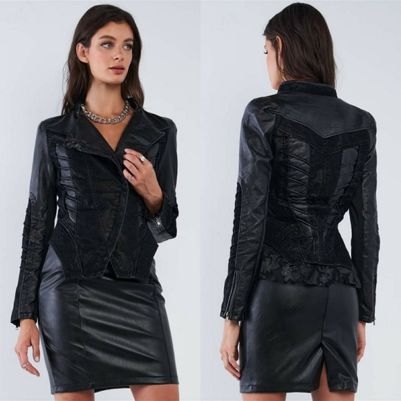 Luxe Label Jackets & Blazers - Tempting Fate Corset Paneled Leather Jacket Black